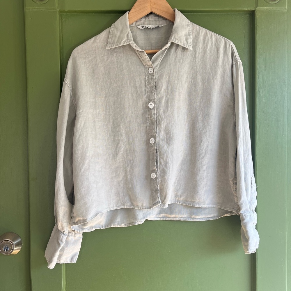 Zara Cropped Linen Shirt